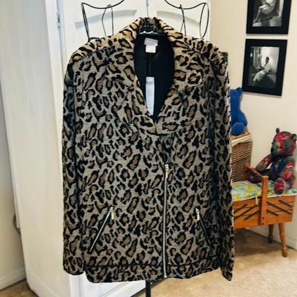 CHICO'S ANIMAL-PRINT JACQUARD MOTO JACKET - Picture 3 of 8